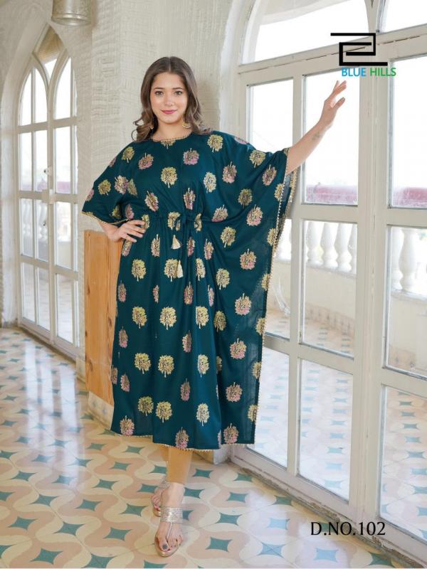 Blue Hills Pushpa Designer Rayon Kaftan Style Kurti 